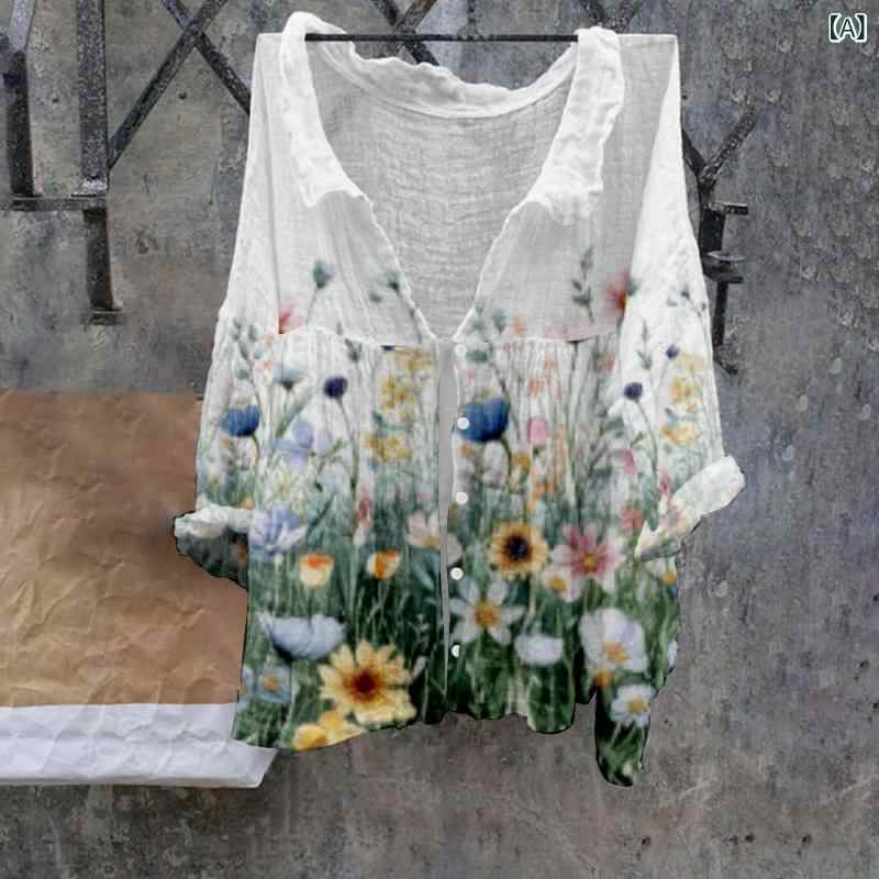 シャツ ブラウス レディース 小花柄 Vネック おしゃれ ゆったり 半袖 プルオーバー ポリエステル カジュアル オフィス 普段使い 春夏 抗菌加工