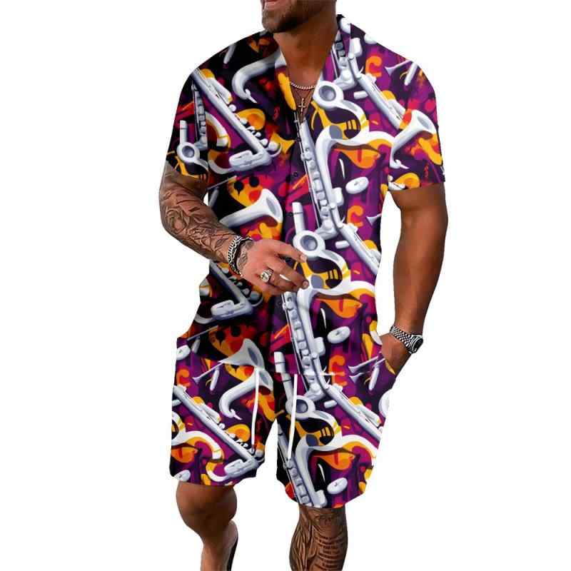 セットアップ メンズ 半袖 襟付き シャツ ショートパンツ ハワイアン ビーチ ルーズ カジュアル 3Dデジタルプリント ポリエステル 通気性 サマー