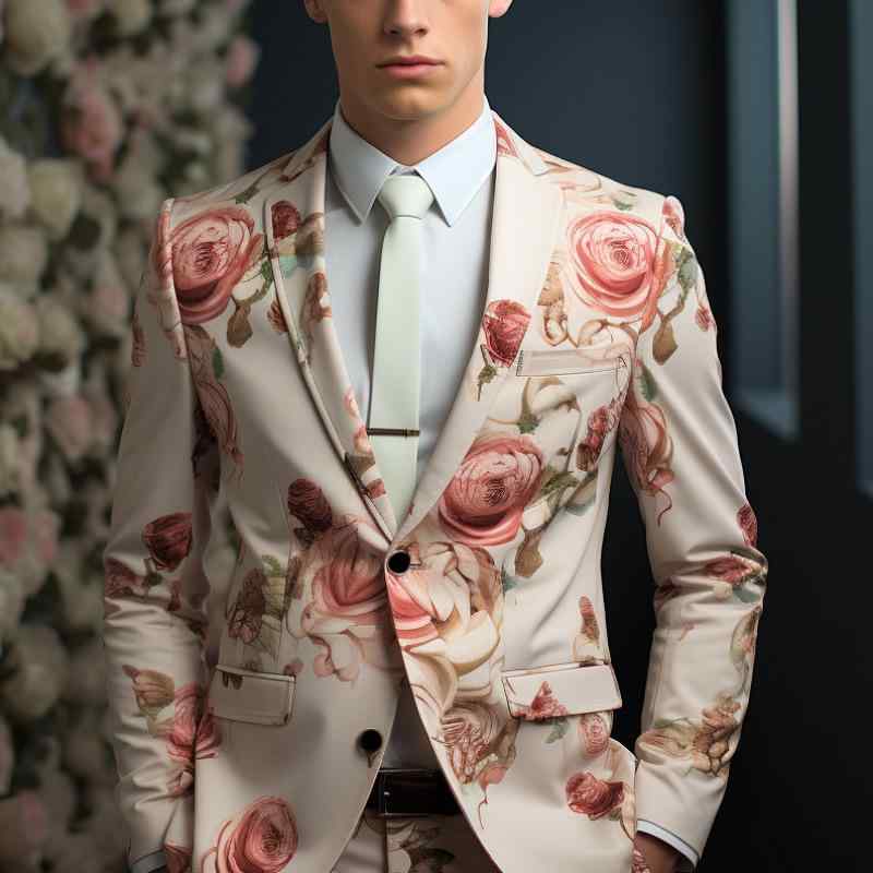 ジャケット メンズ シングルボタン カジュアルスーツ プリント柄 スリムフィット パーティー ステージ衣装 ナイトシーン 綿混 ポリエステル 通気性