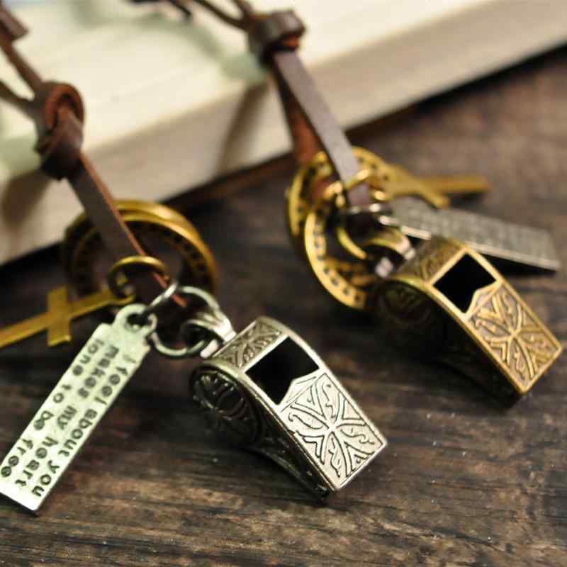 ネックレス ユニセックス レトロ アンティーク ホイッスル 笛 メタル 合金 ペンダント マイクロファイ..