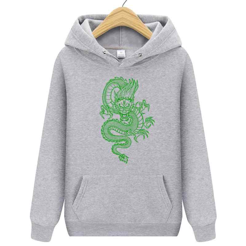 パーカー ユニセックス 龍柄 和風プリント ポリエステル レッド グリーン ブラック ホワイト ビッグシ..