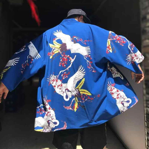 和風カーディガン メンズ 薄手 七分袖 浮世絵 鶴柄 UVカット レトロ 羽織り 春夏 リラックスフィット ポリエステル トップス 和風カーディガン メンズ 薄手 七分袖 浮世絵 鶴柄 UVカット レトロ 羽織り 春夏 リラックスフィット ポリエステル トップス