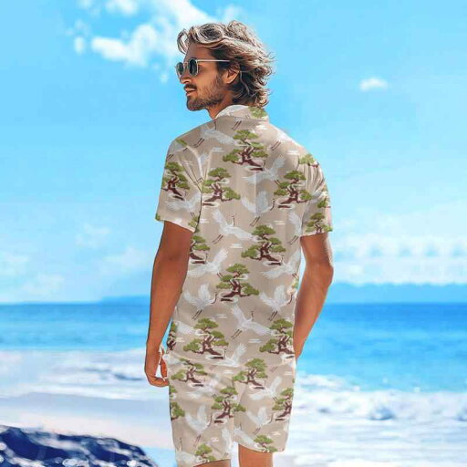 セットアップ メンズ ハワイアン アロハシャツ 半袖 ショートパンツ 上下セット 浮世絵柄 和柄 リゾート ビーチ カジュアル ルーズフィット ポリエステル 春夏