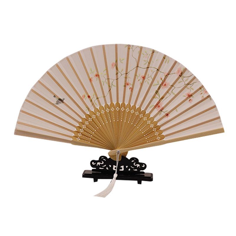 扇子 レディース 折りたたみ 古風 レトロ 絹布 シルク調 竹製 漢服 中国民族衣装 和装 着物 浴衣 新中..