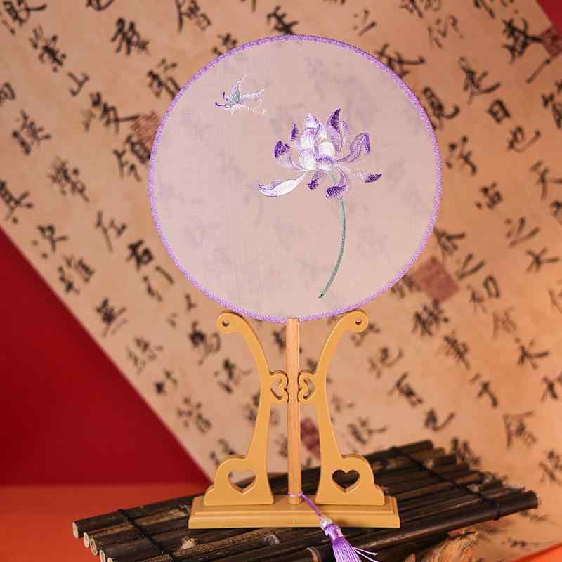 うちわ キッズ 子供用 刺繍 両面 蘇州刺繍 和風 中国風 新中華風 絹 シルク製 丸形 木製 浴衣 着物 普..