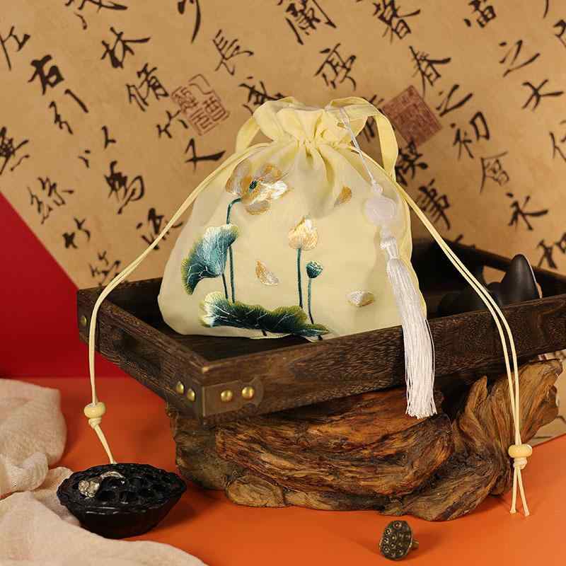 巾着 バッグ レディース 蘇州刺繍 本格刺繍 中国風 レトロ バケツ型 ハンドバッグ ショルダーバッグ 斜め掛け 漢服スタイル ミニポーチ ポリエステル 普段使い お出かけ