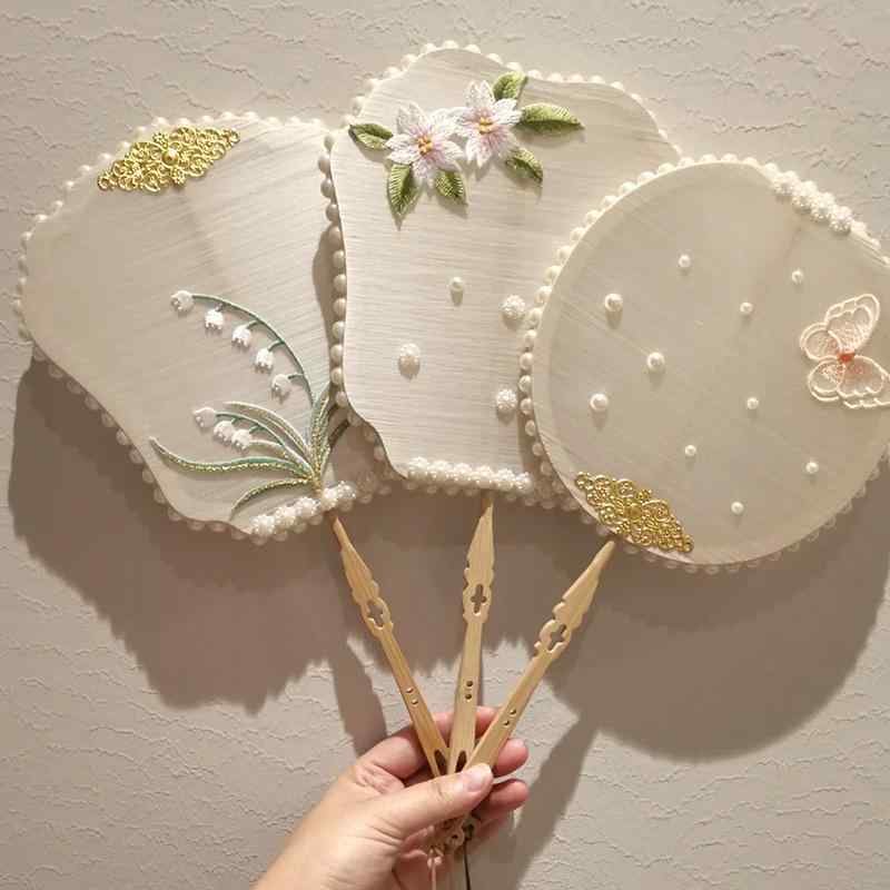 うちわ 団扇 シルク 絹 手作り DIY 材料キット 扇骨 フレーム タッセル 繭玉 和風 レトロ クラシック ..