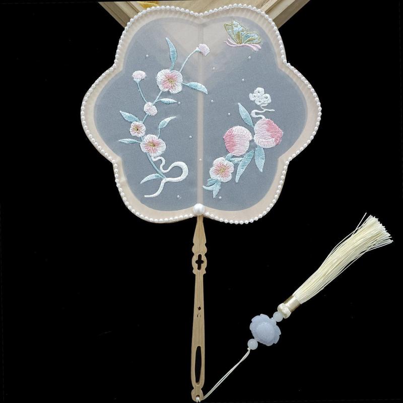 うちわ 宮廷風 古典柄 中国風 中華風 アンティーク調 レトロ 雅やか 優雅 刺繍 花柄 飾り扇 長柄 短柄 ..