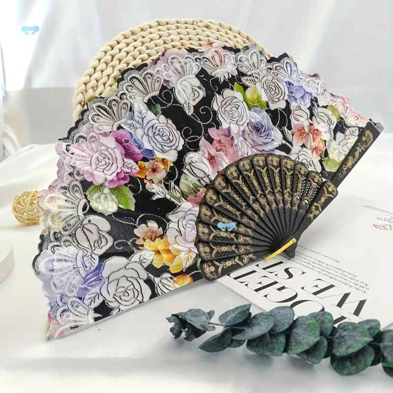 扇子 エレガント 刺繍 花柄 レース 中国風 春夏 浴衣 着物 和装 夏祭り 花火大会 普段使い 携帯用 折り..