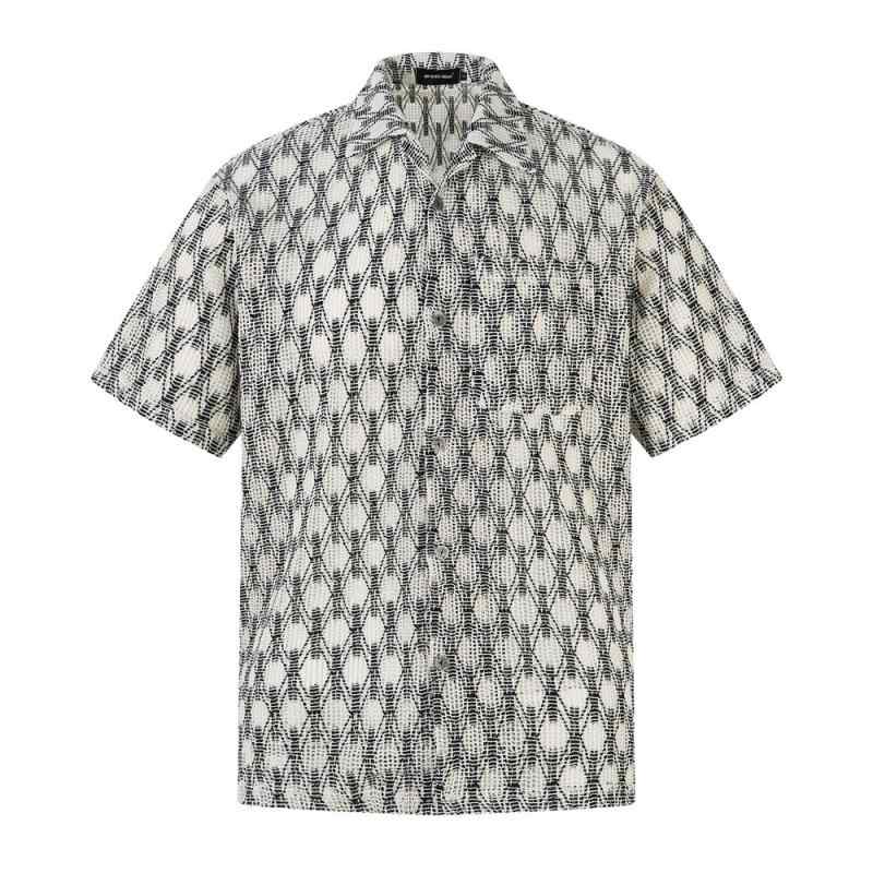 シャツ メンズ 半袖 ひし形格子柄 ゆったり カジュアル 通気性 透かし編み ニット トップス 夏 普段使..