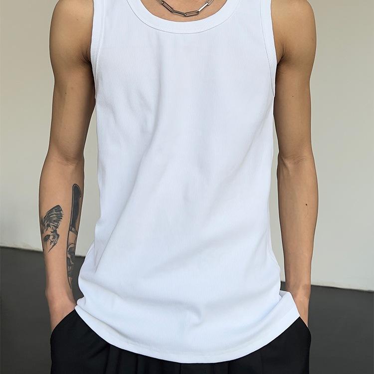タンクトップ 男女兼用 春夏 韓国風 スポーツ インナー 着回し ゆったり リブ リネン カットソー 普段使い ホワイト ブラック グレー