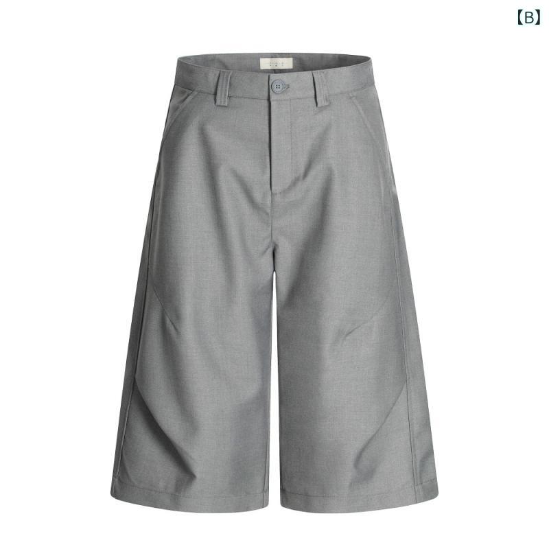ハーフパンツ メンズ ゆったり ワイド 無地 プリーツデザイン カジュアル ストリート アメカジ テーラード ポリエステル ノンアイロン 春夏 ブラック グレー
