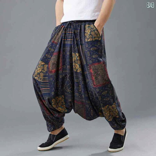 サルエルパンツ メンズ 春夏 薄手 綿麻 ウエストゴム ワイド ゆったり 大きいサイズ カジュアル リラックスパンツ