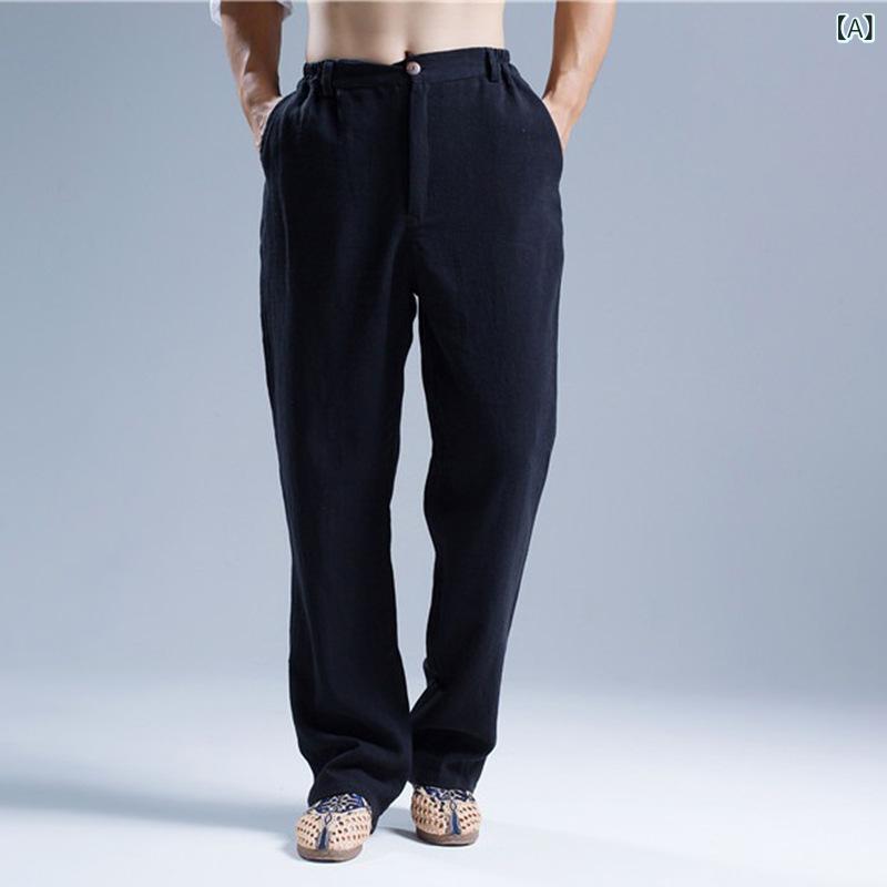 パンツ メンズ 春夏 麻 リネン ストレート 無地 ミドルウエスト カジュアル スラックス ボトムス 長ズボン シンプル おしゃれ 普段使い 中弾力 レジャー