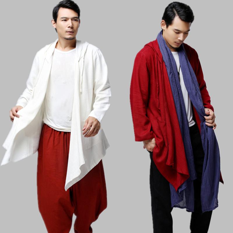 コート メンズ 男性用 フード付き ショート丈 綿麻 リネン ゆったり ベルト付き ナチュラル カジュアル 大人カジュアル 普段使い ライトアウター 羽織り ダークレッド