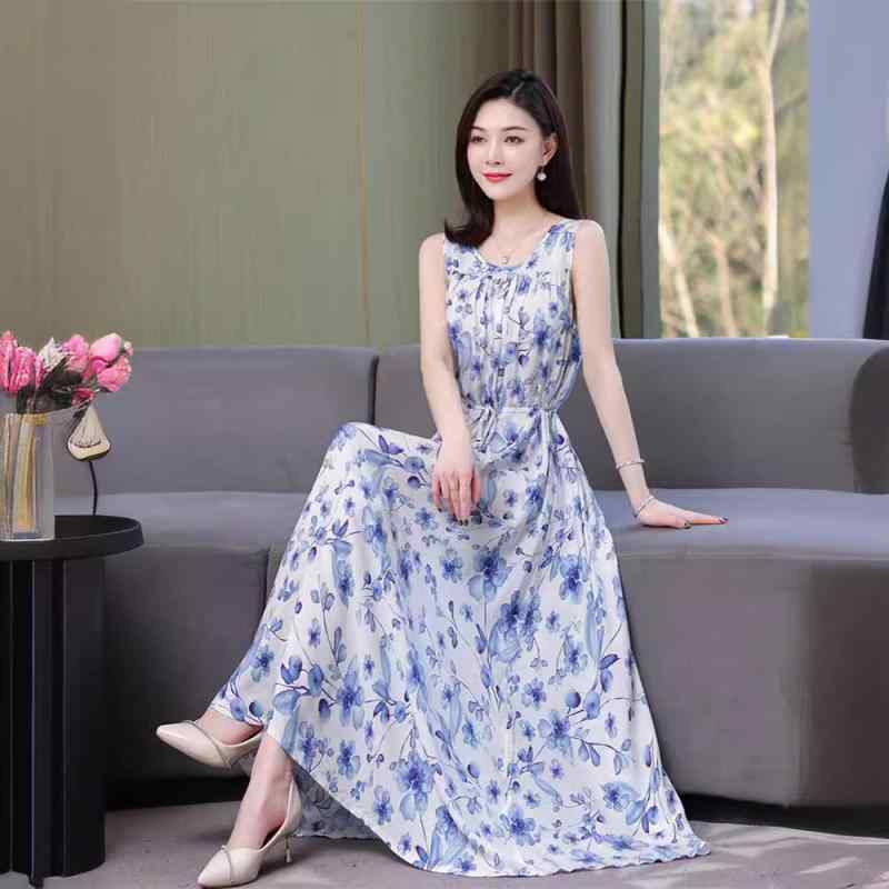 ワンピース レディース 春夏 ミセス 女性用 コットンレーヨン ロング丈 大きいサイズ ゆったり ビッグシルエット ノースリーブ キャミソールワンピース 花柄 総柄 Aラインフレア エレガント 普段使い リラックス カジュアル
