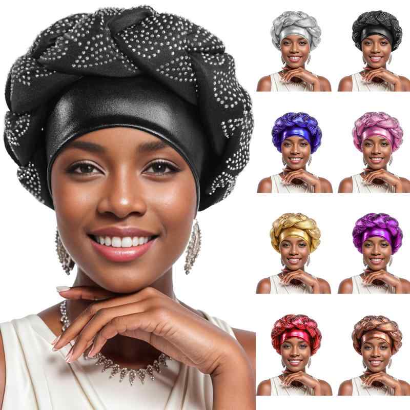 ターバンキャップ レディース ラインストーン ボリューム三つ編み インド風 アフリカン エスニック オ..