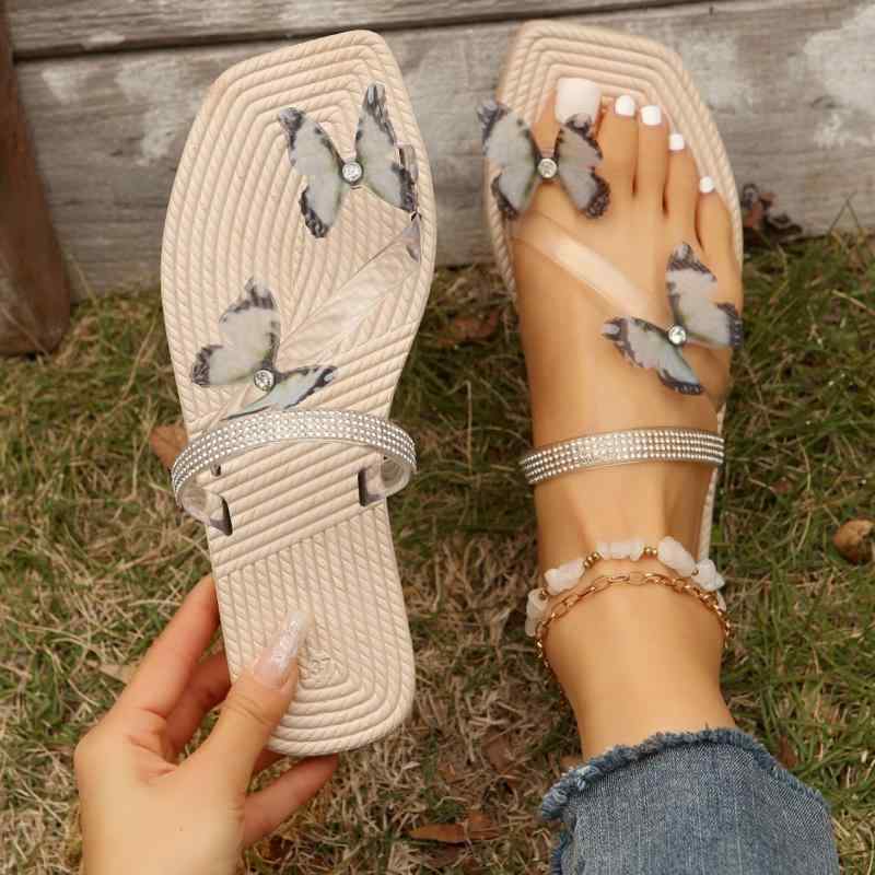 サンダル ミュール レディース ローマサンダル トゥリング 蝶モチーフ ソフトソール 軽量 PUレザー ラ..