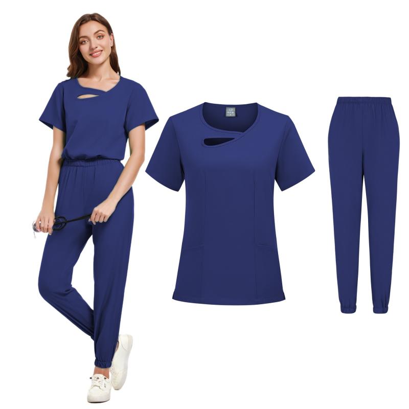 スクラブ 男女兼用 医療ユニフォーム 歯科医師 看護師 美容クリニック ストレッチ 速乾 吸湿速乾 上下セット 半袖 長ズボン Vネック オールシーズン