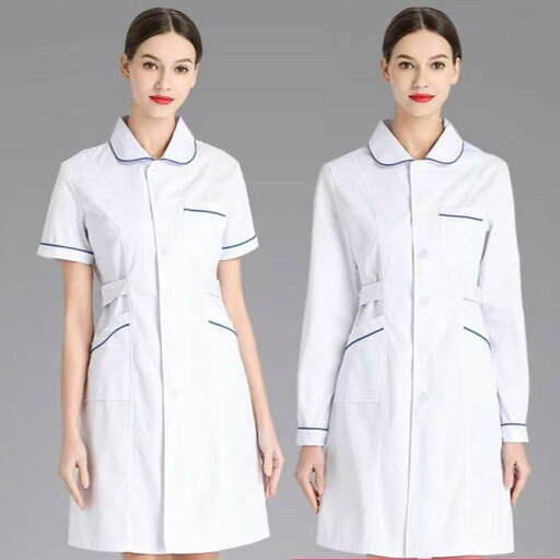 ナース服 レディース 女性用 看護師服 白衣 長袖 半袖 青縁 ラウンドネック 吸汗速乾 ポリエステル 綿 混紡 薬局 病院 美容サロン 制服 作業着 通年 ロング丈 セット ナース服 レディース 女性用 看護師服 白衣 長袖 半袖 青縁 ラウンドネック 吸汗速乾 ポリエステル 綿 混紡 薬局 病院 美容サロン 制服 作業着 通年 ロング丈 セット