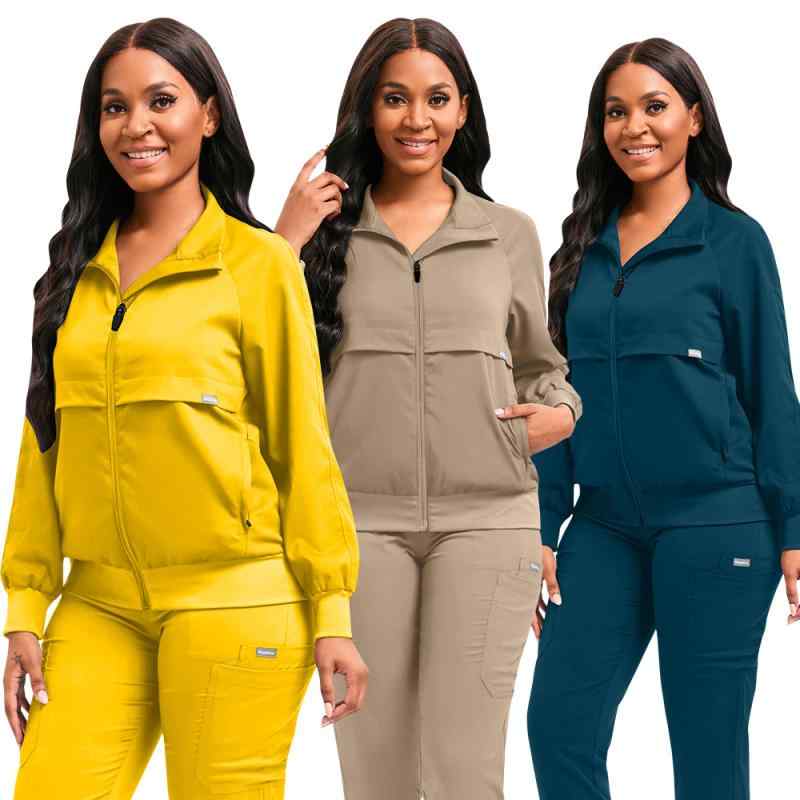 スクラブ レディース ドクタージャケット 長袖 看護師 歯科医 薬剤師 医療用白衣 病院 制服 厚手 ポリエステル 吸湿速乾 ストレッチ素材 スタンドカラー