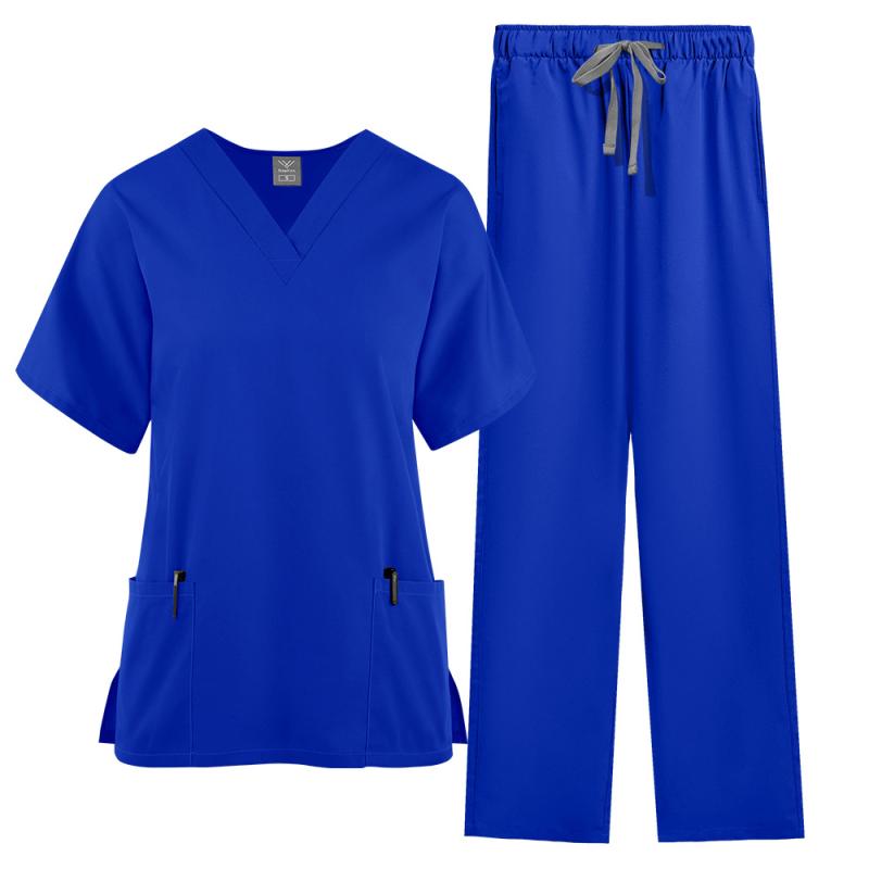 医療用スクラブ 男女兼用 大きいサイズ 半袖 長ズボン セットアップ シンプル 無地 吸汗速乾 医師 看護師 Vネック ポリエステル スパンデックス 快適 カジュアル