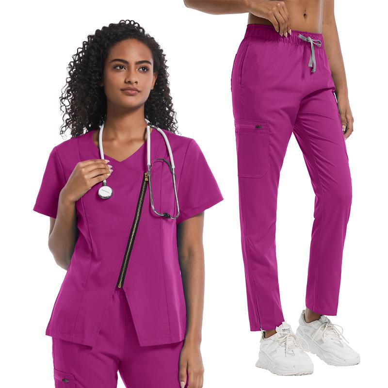 医療スクラブ 男女兼用 ユニセックス 半袖 長ズボン 上下セット Vネック 医師 看護師 歯科医師 医療従事者向け 吸汗速乾 ポリエステル ポリウレタン 病院 クリニック 歯科 動物病院 美容院