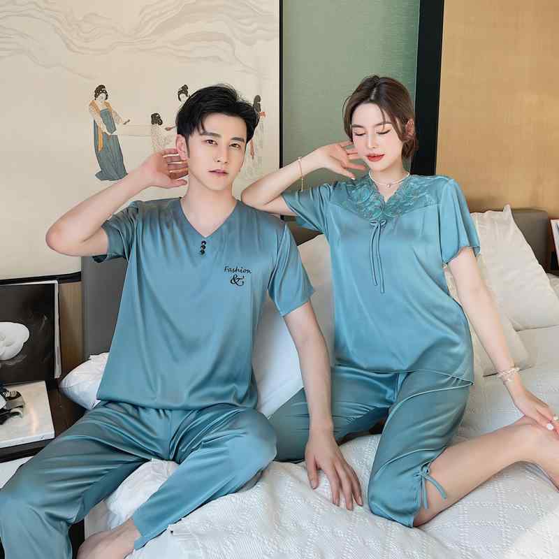 ルームウェア カップル 男女兼用 春夏 接触冷感 半袖 ショートパンツ 上下セット 薄手 快適 通気性 涼しい おうち時間 リラックス 部屋着 パジャマ ポリエステル