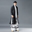 カーディガン メンズ 夏物 シフォン ポリエステル 薄手 ゆったり ルーズフィット 中国風 民族風 エスニック 羽織り 接触冷感 冷房対策 ブラック 黒