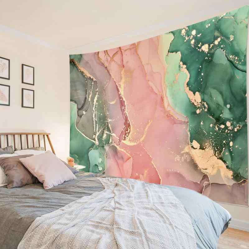 タペストリー セージグリーン ピンク ゴールド 抽象 マーブル柄 ウォールアート 飾り布 モダン シンプ..