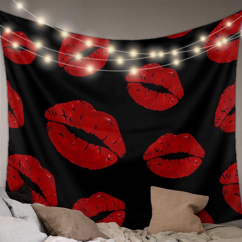 タペストリー 赤い唇 セクシー ブラック 壁掛け ポスター アート おしゃれ 北欧風 リビング 寝室 子供部屋 ワンルーム 寮 大学 男女兼用 インテリア 装飾 ポリエステル 長方形 マシンウォッシャブル