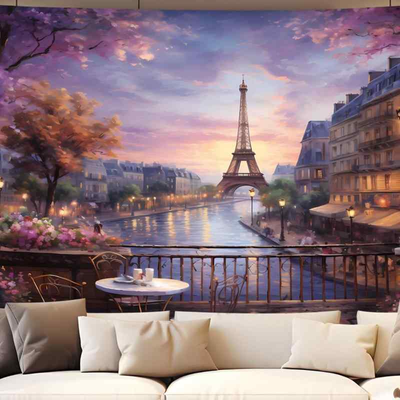 タペストリー 壁掛け レトロ パリ エッフェル塔 フランス 都市風景 ロマンチック カフェ インテリア 北欧風 ポリエステル製 リビング 寝室 飾り