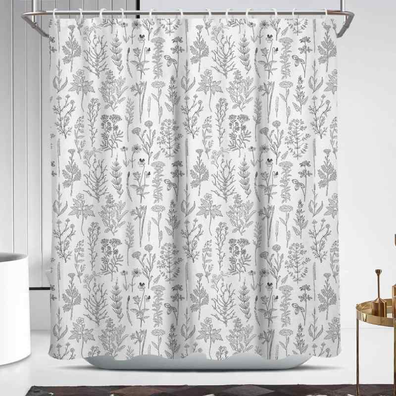 シャワーカーテン レトロ 花柄 ボタニカル ボヘミアン カントリー調 ワイルドフラワー アイボリー 浴室 バスルーム ポリエステル素材 撥水加工 防カビ加工 目隠し