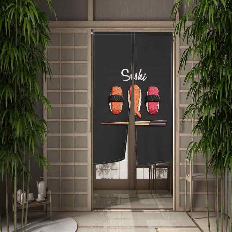 のれん 寿司柄 和食柄 ポリエステル製 布製 キッチン ダイニング 書斎 寝室 玄関 飲食店 間仕切り 目隠..