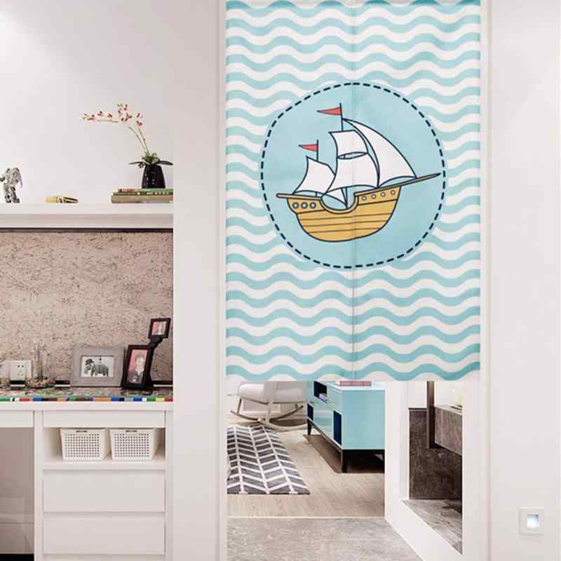 のれん マリン柄 カートゥーンデザイン 間仕切りカーテン 目隠し ポリエステル 玄関 キッチン 寝室 ダ..