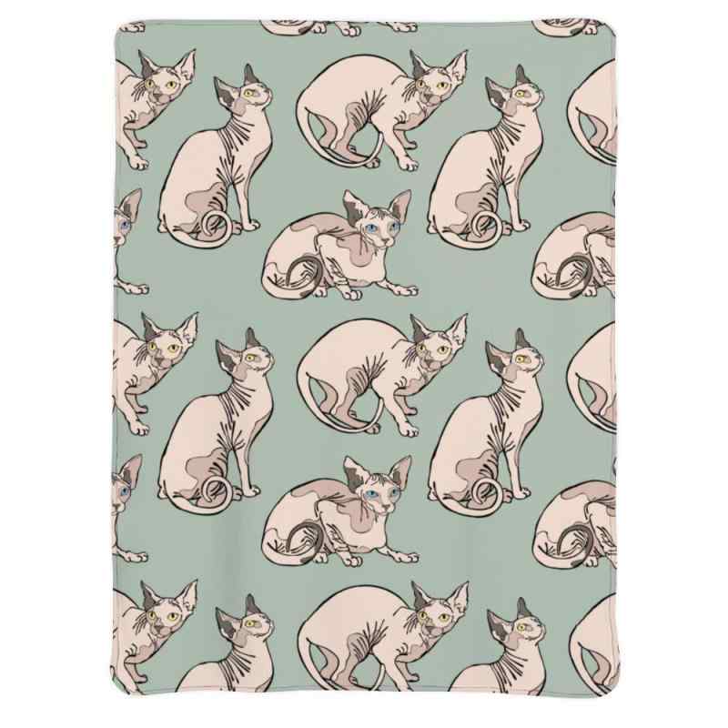 ブランケット スフィンクス猫柄 ミントグリーン フランネル素材 柔らかい ふわふわ 暖かい ひざ掛け スローケット ソファ リビング 旅行 キャンプ アウトドア 車中泊 春秋 ポリエステル 軽量 丈夫