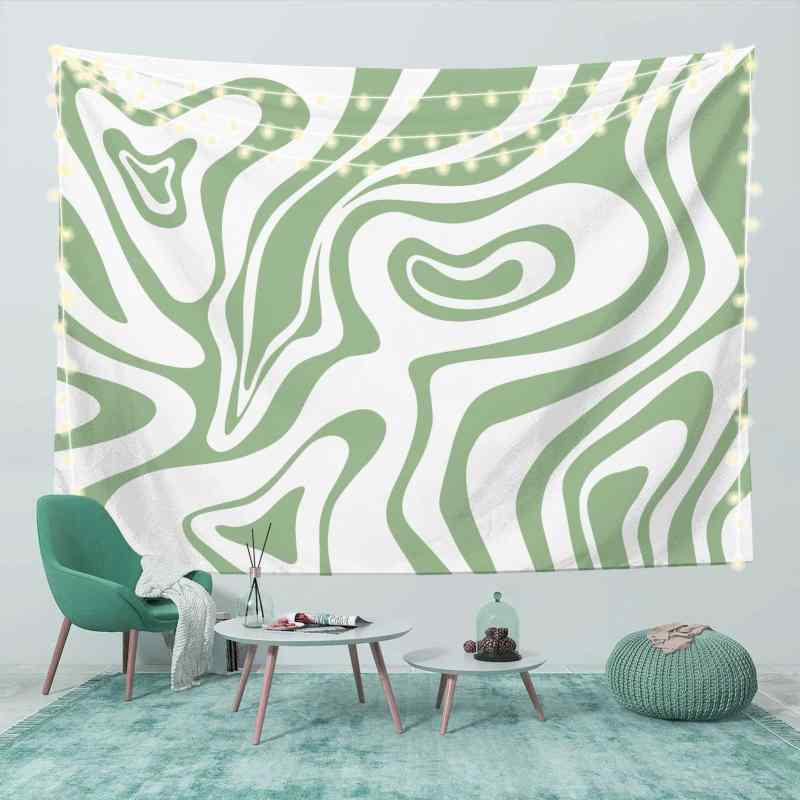 タペストリー セージグリーン グリーン ヴィンテージ レトロ 渦巻き スワール 壁掛け 北欧風 ウォール..