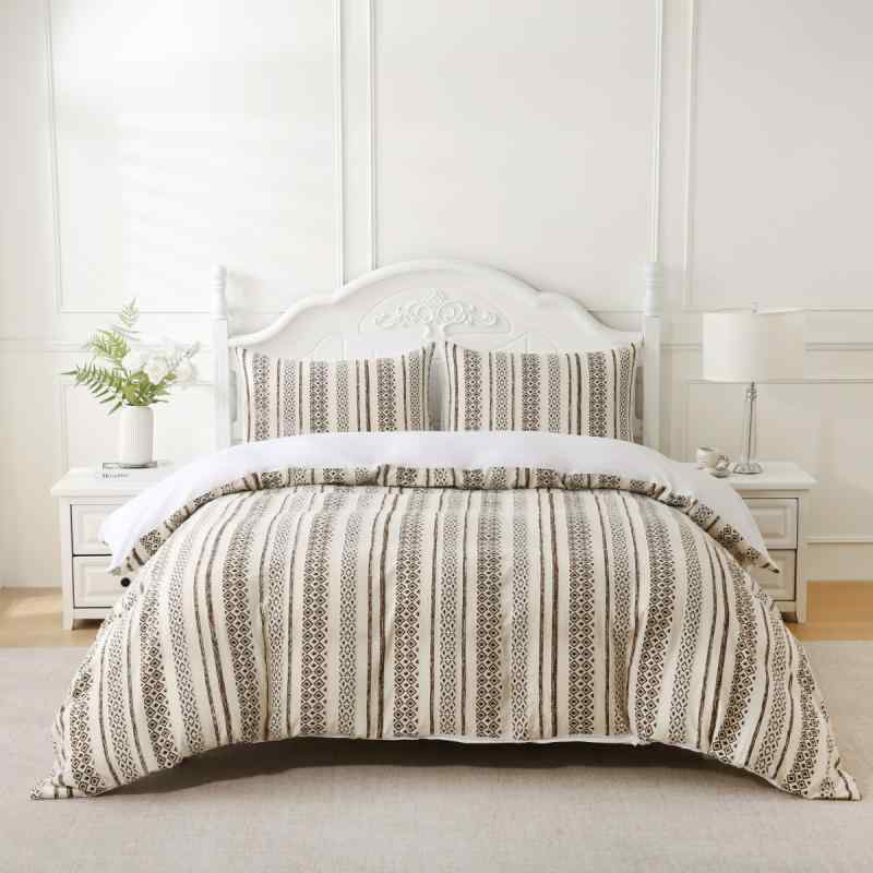 寝具 掛け布団カバー 3点セット 綿100% コットン 先染め タフト加工 カットジャガード ストライプ 幾何学模様 北欧風 上質 肌触り ホワイト