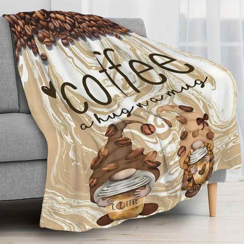 毛布 フランネル 珈琲柄 ノーム キャラクター柄 アニメ風 ポップ 柔らか 暖かい かわいい 多用途 スロ..