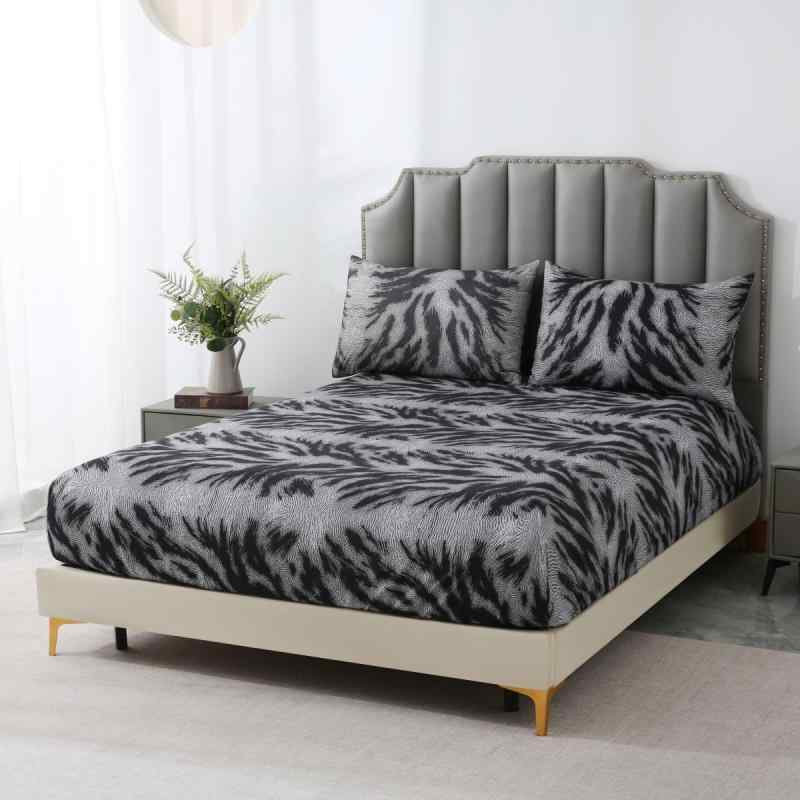 ボックスシーツ ブラック グレー ゼブラ柄 アニマル柄 3Dプリント 立体デザイン ポリエステル素材 速乾..