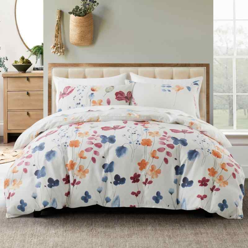 寝具 掛け布団カバー 3点セット 北欧風 花柄 ボタニカル柄 マルチカラー ポリエステル 活性染料プリン..