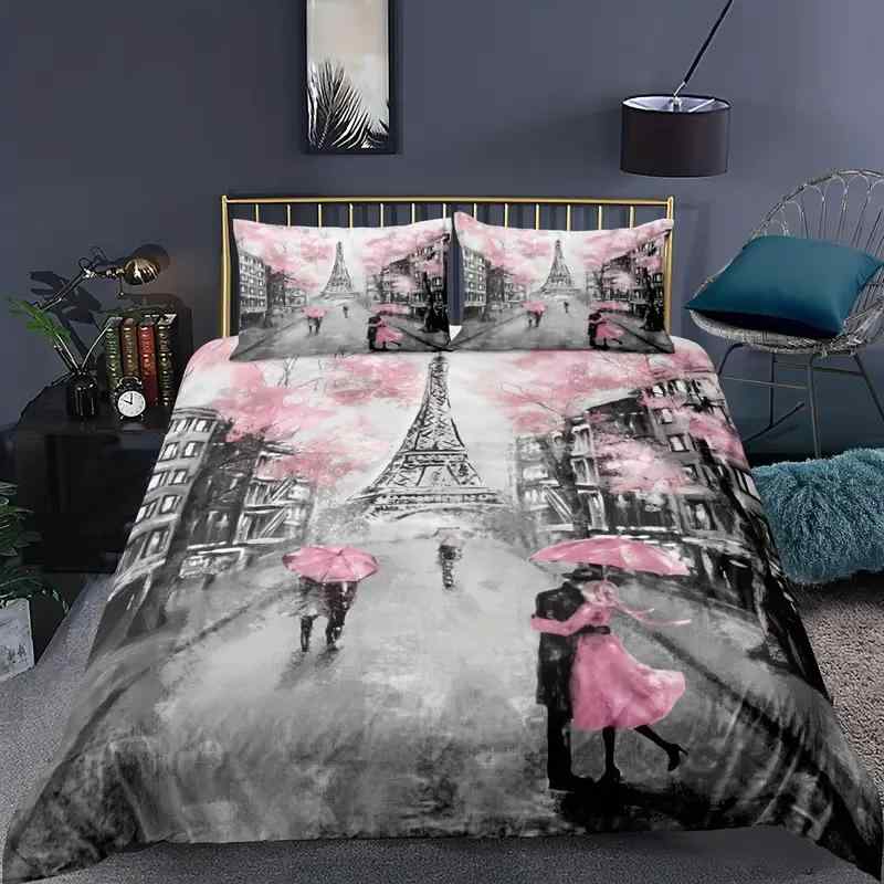 寝具 レディース ガールズ エッフェル塔 フランス街並み デジタルプリント 布団カバー ポリエステル 北..