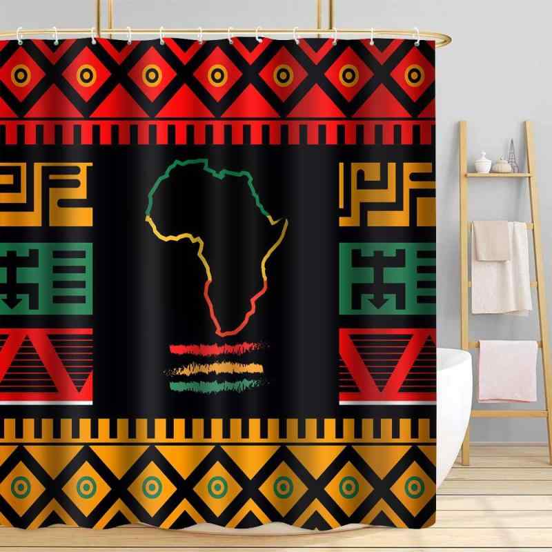 シャワーカーテン アフリカ ボヘミアン エスニック 民族調 マップ柄 地図 モダン シンプル ポリエステ..