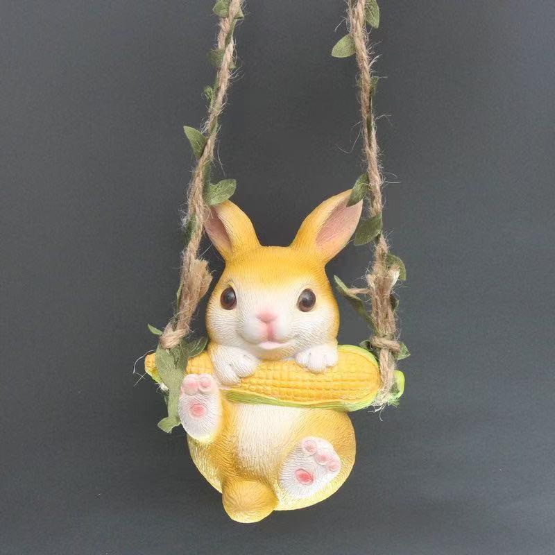 ガーデンオーナメント ブランコ ウサギ 動物 吊り下げ 屋外 庭 フェンス 木 装飾 オブジェ 置物 レジン..