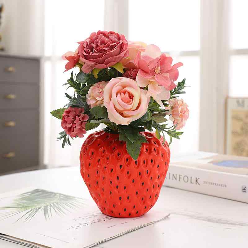 花瓶 かわいい イチゴデザイン 家庭用 卓上置物 インテリア 樹脂製 高級感 モダン フラワーベース レッド ピンク グリーン 誕生日プレゼント 新築祝い ギフト