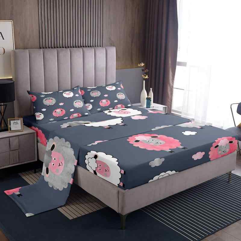 寝具セット ボックスシーツ 4点セット 羊柄 アニマル柄 かわいい マイクロファイバー デジタルプリント..