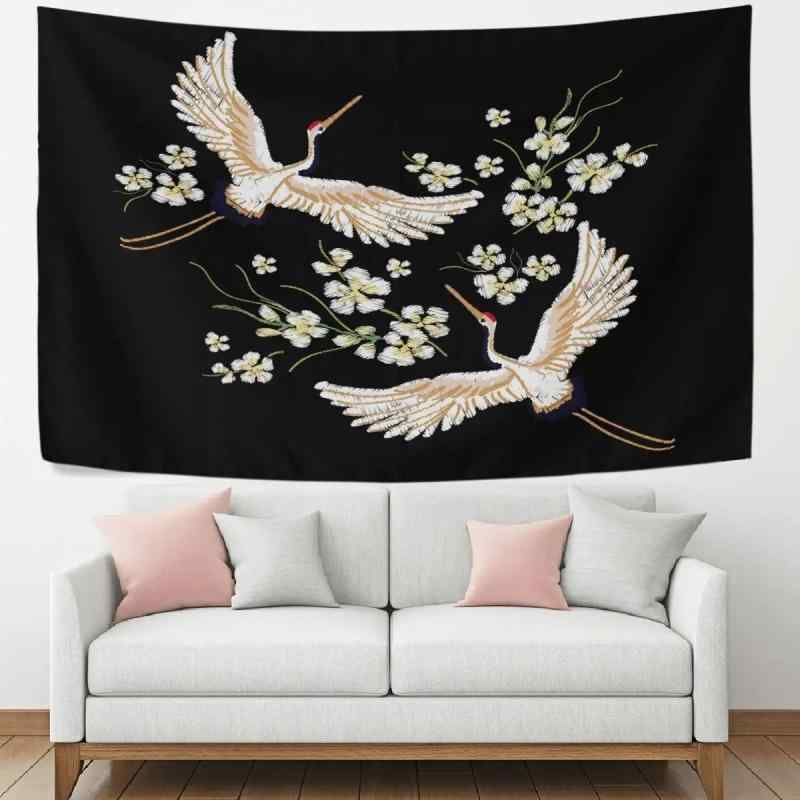 タペストリー 和風 伝統的 鶴 花柄 リーフ柄 赤緑 水彩画風 風景柄 ポリエステル 壁掛け インテリア リビング 寝室 書斎 ダイニング 部屋飾り