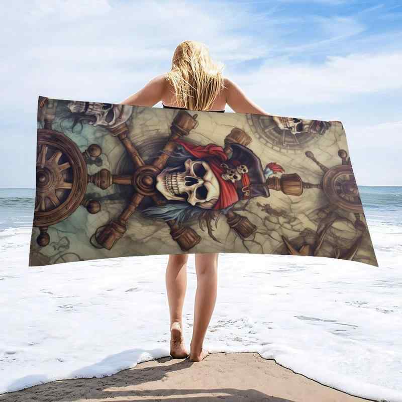 ビーチタオル 大人用 スカル柄 パイレーツ柄 マイクロファイバー バスタオル スポーツタオル 超吸水 速..