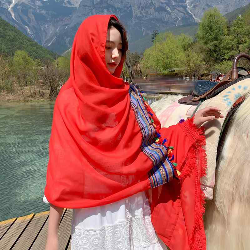 スカーフ レディース 女性用 夏物 エスニック柄 軽量 薄手 ショール 大判 紫外線対策 UVカット 日焼け防止 コットンリネン ロング丈 旅行 リゾート ビーチストール 冷房対策 羽織り カジュアル