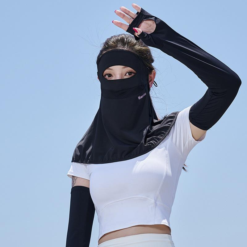 フェイスカバー レディース 日焼け防止 UVカット 紫外線対策 全顔カバー 首元カバー ネックガード 接触冷感 冷感素材 ひんやり 春夏 運転 スポーツ アウトドア 通気性 マスク(4)